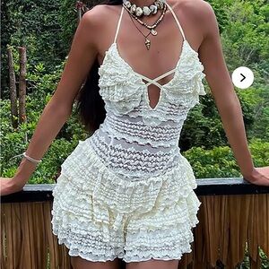 Cream Lace Halter Romper